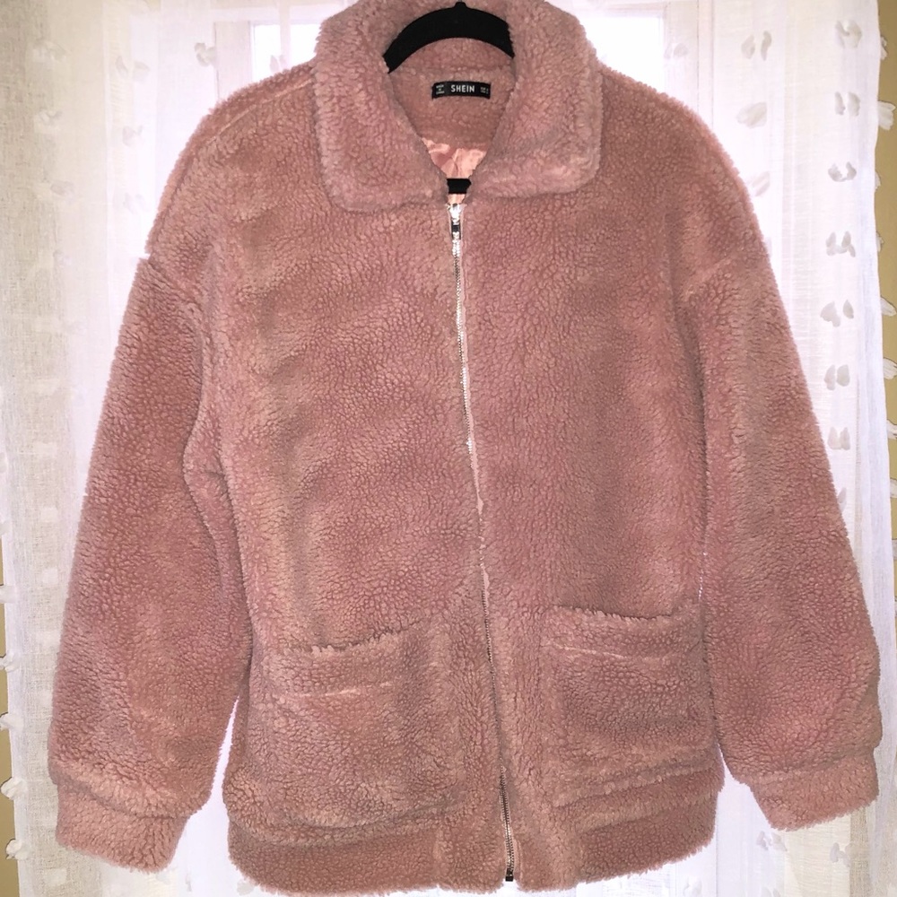 SHEIN - Small - Pink Oversized Zip Up Fuzzy Jacket